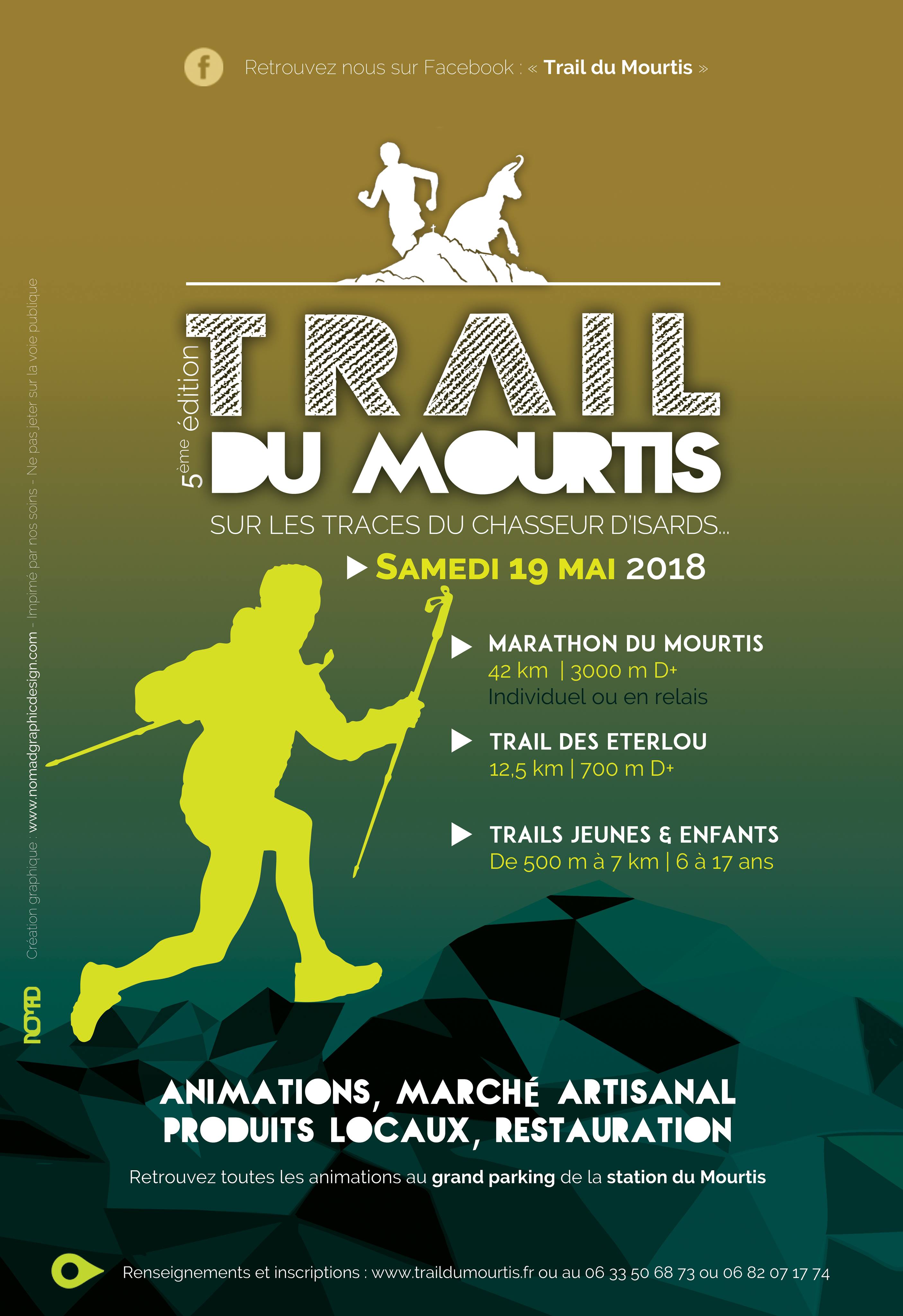 Affiche du trail du Mourtis qui se tiendra le samedi 19 mai 2018.