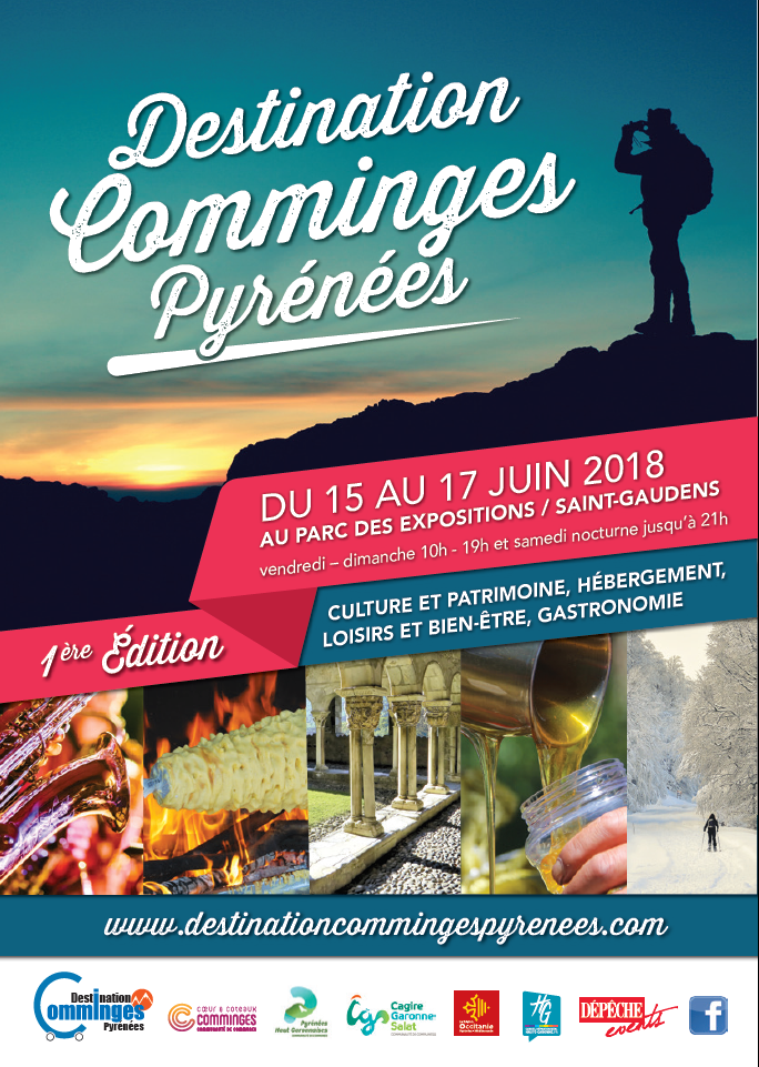 Affiche du salon destination comminges pyrénées du 15 au 17 juin 2018.